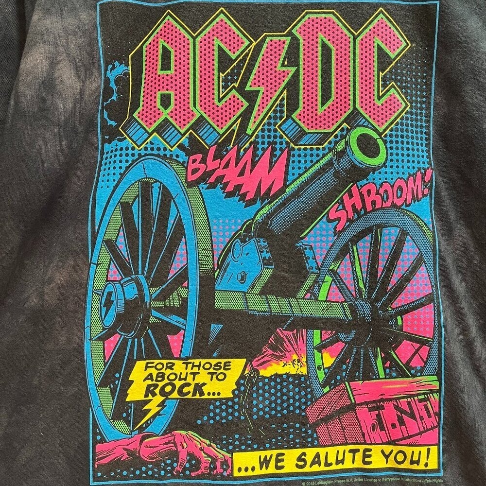 AC/DC FOR THOSE ABOUT TO ROCK Tie Dye Liquid Blue Black Light Band T NEW XL